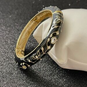 Vintage Black/Rhinestone Hinged Bangle Bracelet